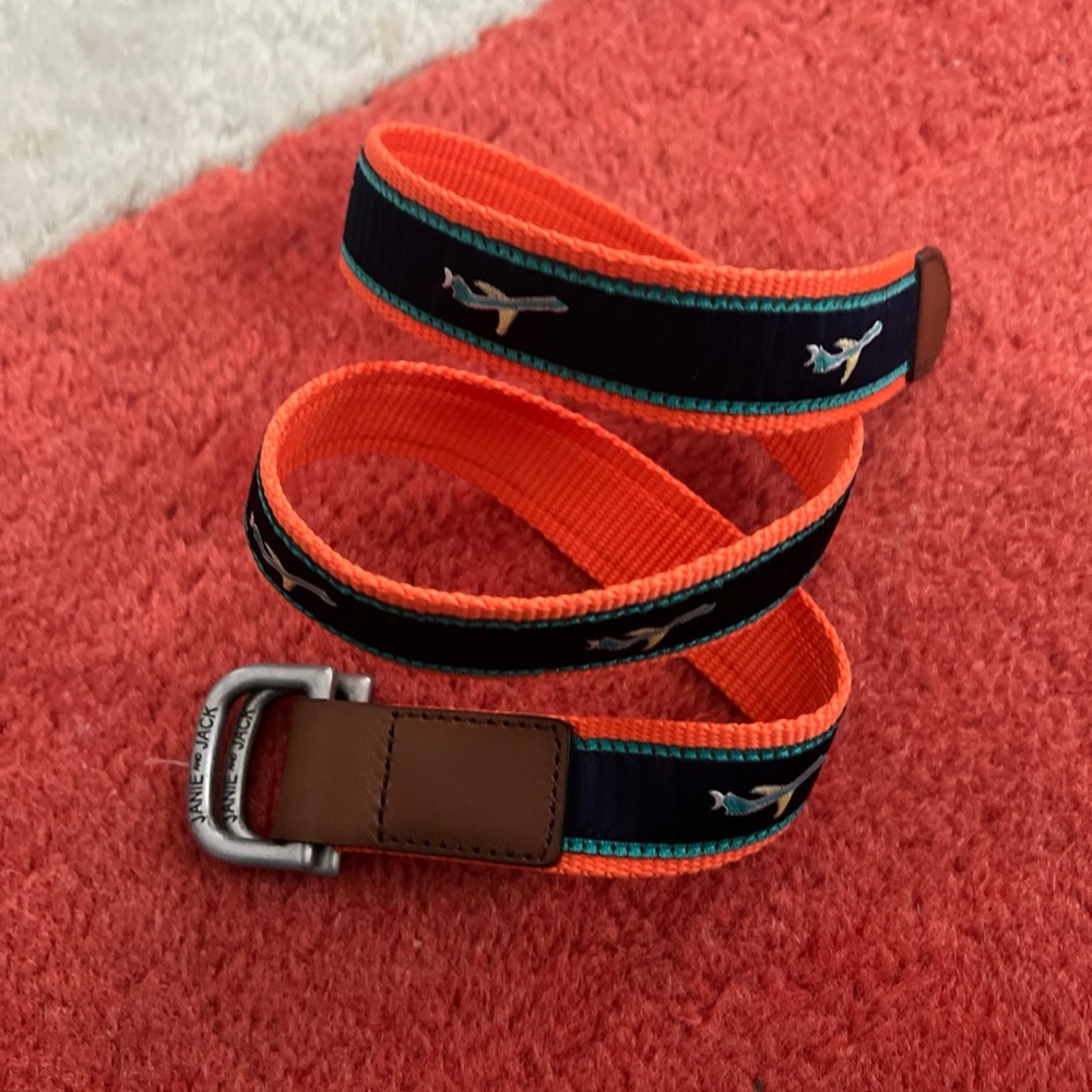 Janie & Jack Orange Navy Airplane Web Belt 6-8 yo 28 inches